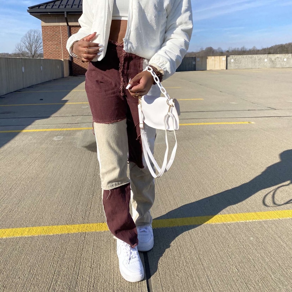 High Waisted Pocket Spliced Jeans